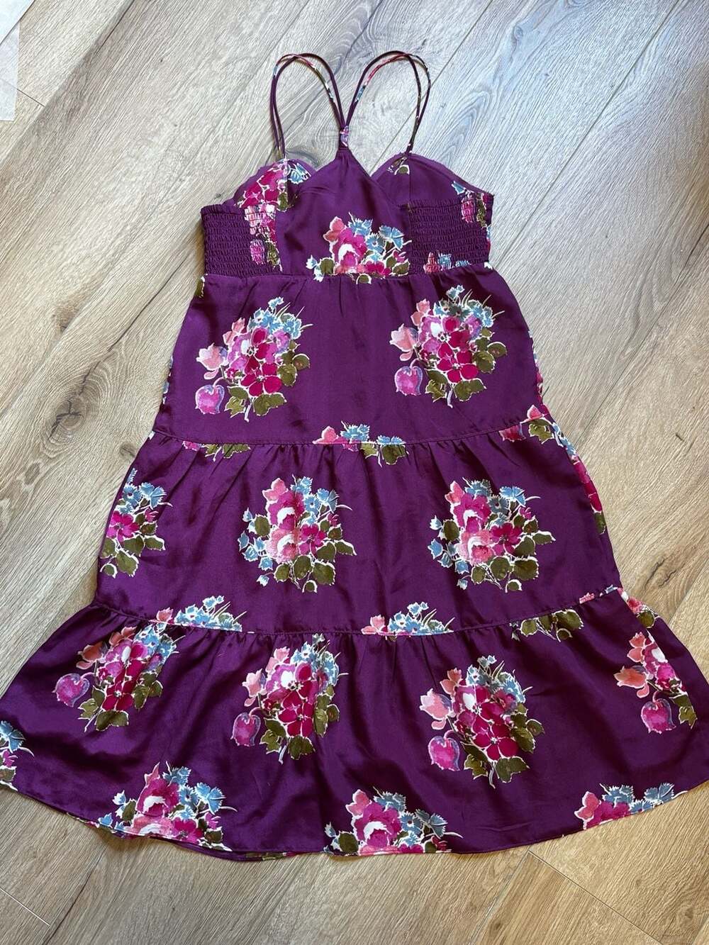 American Eagle Outfitters Purple Floral Tiered Button-Down Midi Dress Size 6 - Picture 7 of 7